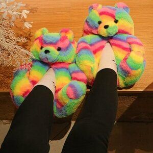 Teddy Bear Slippers Teddy Bear Indoor Rainbow Sz 5.5-9.5 valentines gift
